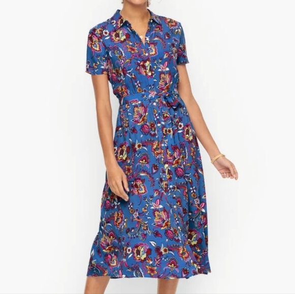 NWT Talbots Button Front Tie Belt Waist Midi Short Sleeve Shirt Dress Floral 12 - Picture 3 of 12